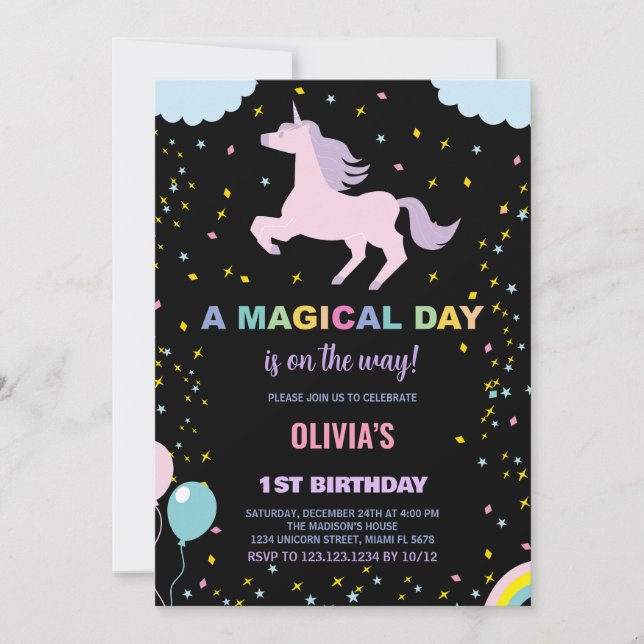 Stars Unicorn Birthday-inbjudningar Inbjudningar (Framsida)