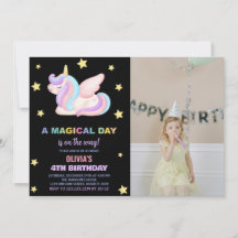 Stars Unicorn Birthday-inbjudningar med foto