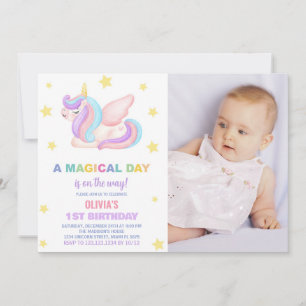 Stars Unicorn Birthday-inbjudningar med foto Inbjudningar