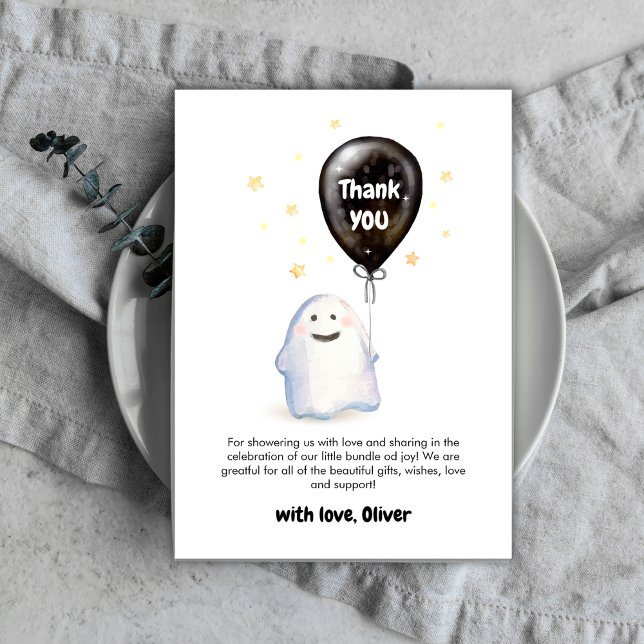 Stars Whimsical Little Boo Balloon Baby Shower Tack Kort (Stars Whimsical Little Boo Balloon Baby Shower Thank You Card)