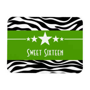 Stars Zebra tryck Sweet 16 Magnet, Grönt Magnet