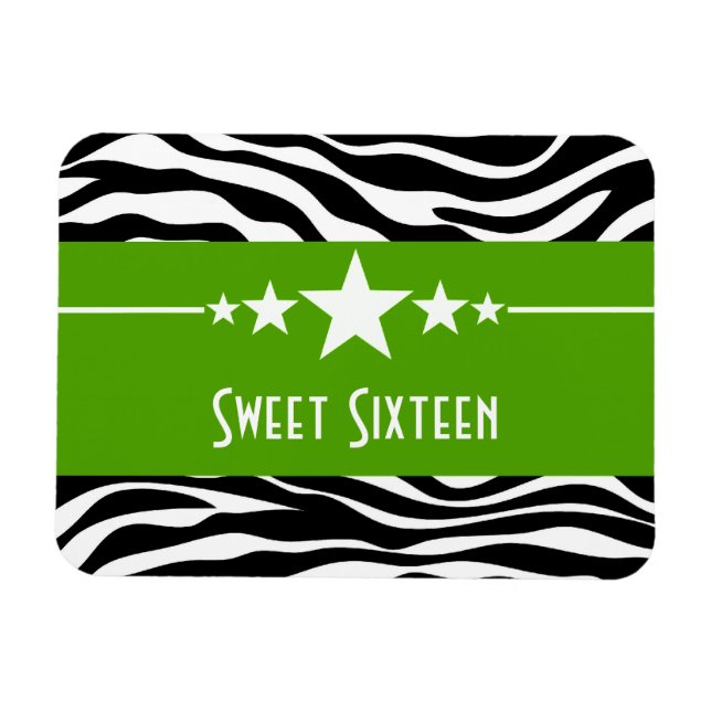 Stars Zebra tryck Sweet 16 Magnet, Grönt Magnet (Horisontell)