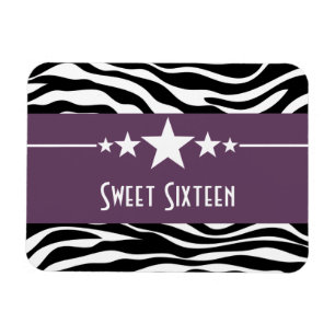 Stars Zebra tryck Sweet 16 Magnet, Lila Magnet