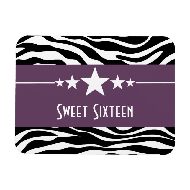 Stars Zebra tryck Sweet 16 Magnet, Lila Magnet (Horisontell)