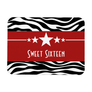 Stars Zebra tryck Sweet 16 Magnet, Red Magnet