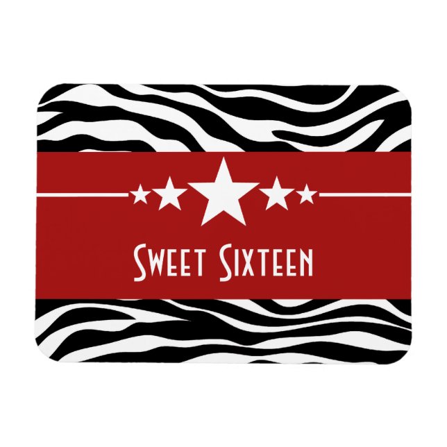 Stars Zebra tryck Sweet 16 Magnet, Red Magnet (Horisontell)