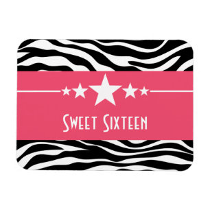 Stars Zebra tryck Sweet 16 Magnet, Rosa Magnet