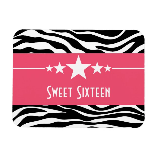 Stars Zebra tryck Sweet 16 Magnet, Rosa Magnet (Horisontell)