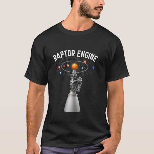 Starship Raptor Engine for Space Explorer & Rocke T Shirt (Framsida)
