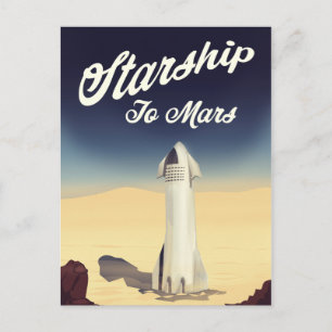 Starship to Mars vintage stil space trip. Vykort