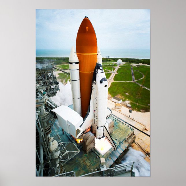 Start av Poster STS-135 Space Shuttle Atlantis Lau (Framsidan)