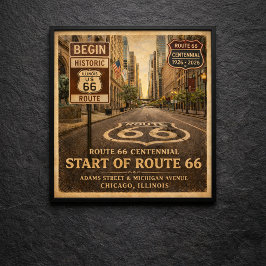 Start för Route 66 Chicago Illinois Hundraårsjubil Poster