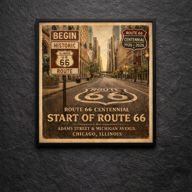 Start för Route 66 Chicago Illinois Hundraårsjubil Poster (Skapare uppladdad)