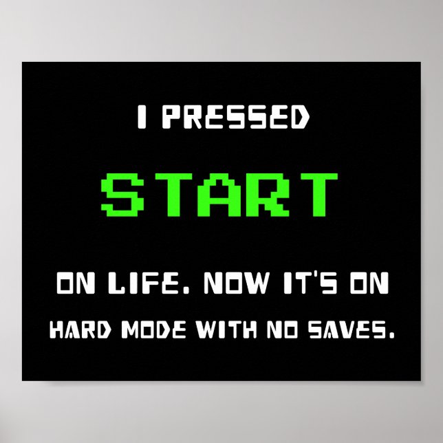 START Knapp Retro 8 Bit Pixelkonst Gamer Spelande Poster (Framsidan)