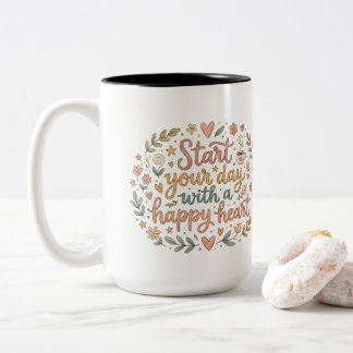 Start Your Day With A Happy Heart Coffee Mug Gift Två-Tonad Mugg
