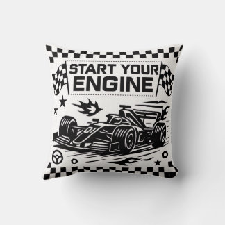 Start Your Engine Throw Pillow Gift for Racing Lov Kudde