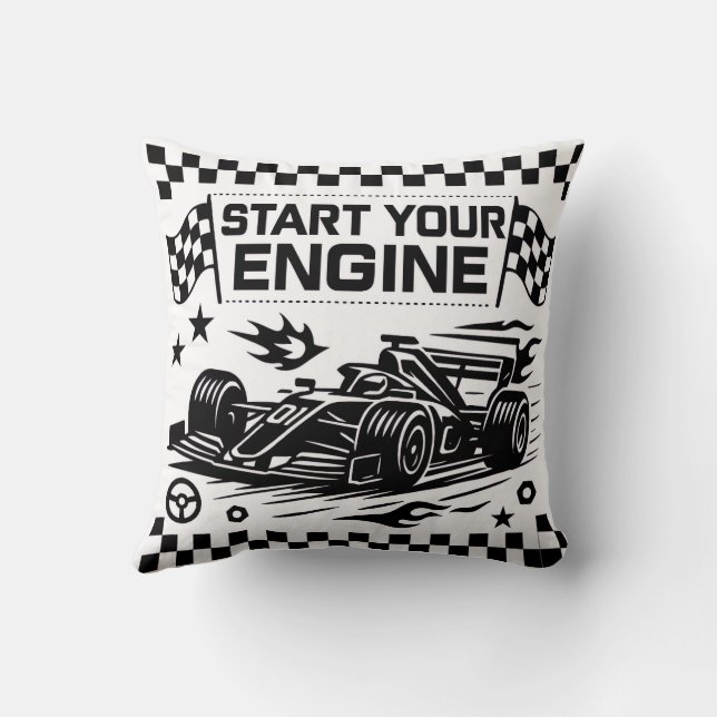 Start Your Engine Throw Pillow Gift for Racing Lov Kudde (Baksida)