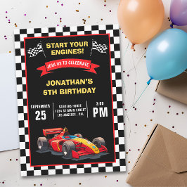 Start Your Engines! Fun Racing Driver Birthday Boy Inbjudningar