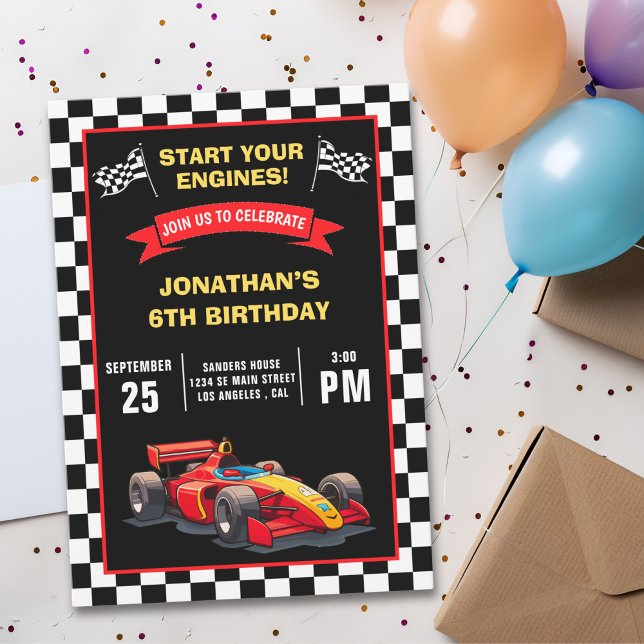 Start Your Engines! Fun Racing Driver Birthday Boy Inbjudningar (Skapare uppladdad)