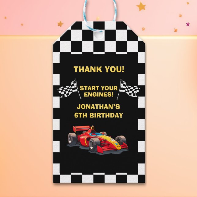 Start Your Engines! Fun Racing Driver Birthday  Presentetikett (Skapare uppladdad)