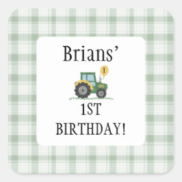 Start Your Tractor Children Birthd Square Sticker Fyrkantigt Klistermärke