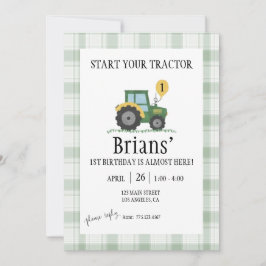 Start Your Tractor Children's Birthday Invitation Inbjudningar