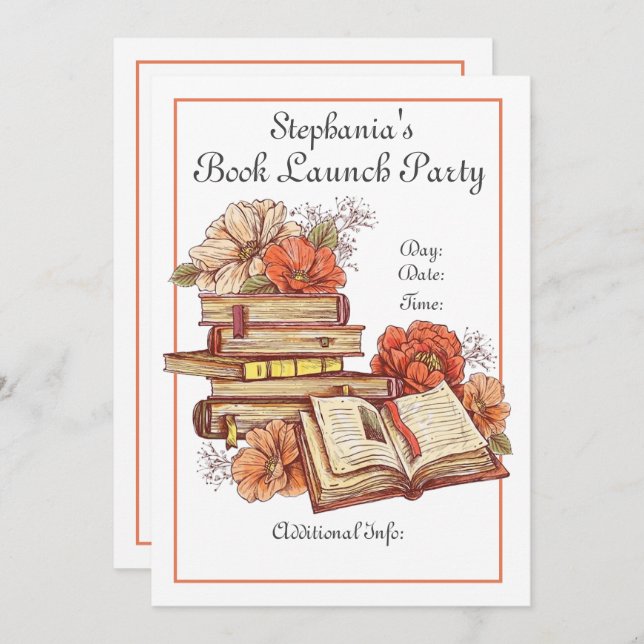 Starta bokar och blommor Bok Inbjudningar (Fram/baksida)