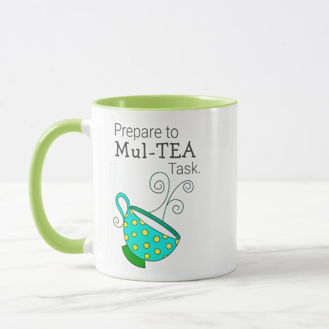 Starta dagen Mul TEA-Roligten Tea Puns Mugg (Vänster)
