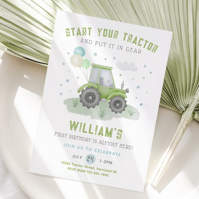 Starta din inbjudan till traktorns födelsedag, Grö (Tractor Birthday Invitation)
