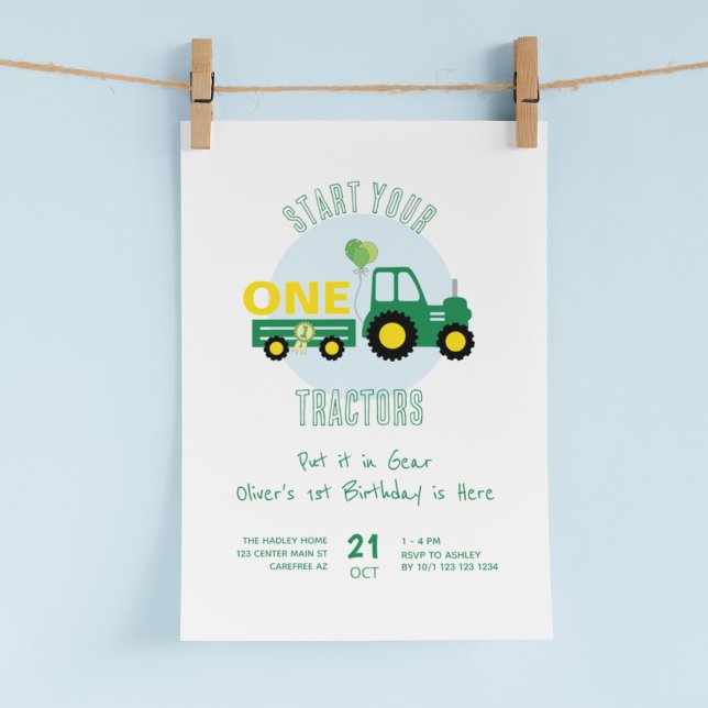 Starta din Tractor Boy 1:a födelsedag Inbjudningar (Skapare uppladdad)