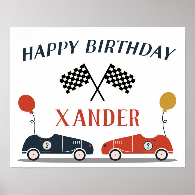 Starta Dina Motorer Racing Bil Glad Födelsedagsfes Poster (Framsidan)