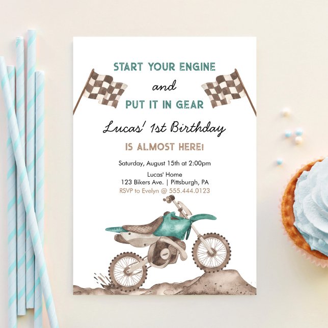 Starta motorns Dirt Bike Motocross Boy Birthday Inbjudningar (Skapare uppladdad)