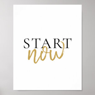 Starta nu svart och Guld typografi i rörelse Poster