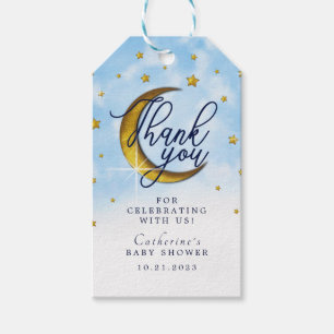 Starta över Måne Blue Guld Baby Shower Presentetikett