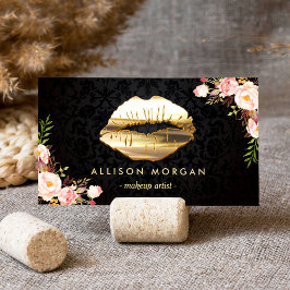 Startande Guld Läppar Makeup Artist Blommigt Visitkort
