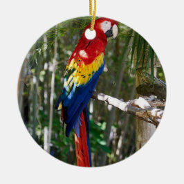 Startande Scarlet Macaw Parrot Julgransprydnad Keramik