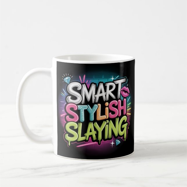 Startar graffiti slogan neon black rosa text kaffemugg (Vänster)