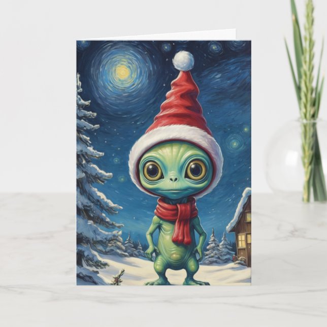 Startar Natt Cute Alien Space jul Kort (Framsida)
