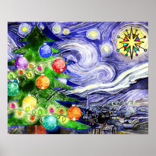 Startar Natten Julgran Poster