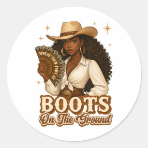 Startar på marken den 18:e cowgirl där de runt klistermärke