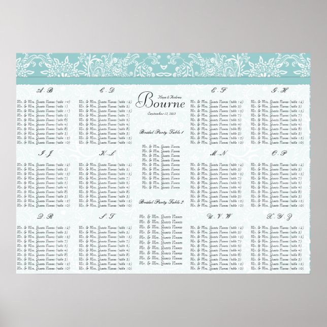 Startar vid $12.80 Sittdiagram i alfabetisk ordnin Poster (Framsidan)