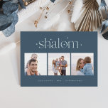 Starten anslutning | Hanukkah Photo Collage Julkort<br><div class="desc">Skicka Hanukkah hälsning till vänner och familj i chic stil med våra elegant-fotokort. Designat för att rymma tre av dina favoritfoton i kvadratiska kvadrater som arrangeras sida vid sida i ett kollage-format, kortfunktionerna i anpassningsbarna hälsning (visas med "joyous Hanukkah") och namn i familjen som är centrerad vid grund. "Shalom" i...</div>