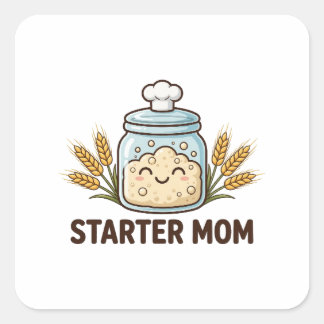 Starter Mamma — Söt surdegsstartburk för bröd Fyrkantigt Klistermärke