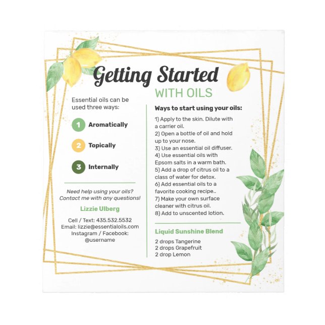 Startguide för citroner & Löv Essential Oils Anteckningsblock (Framsida)