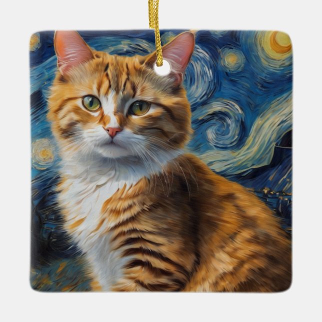 Starting Nattkonst med ett katt Julgransprydnad Keramik (Framsida)