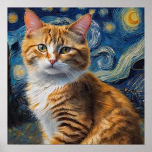 Starting Nattkonst med ett katt Poster