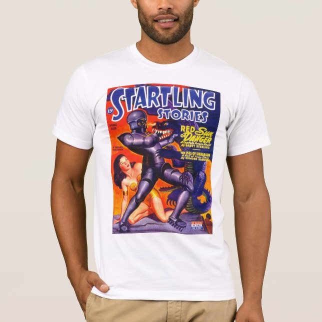 STARTLINJER Vintage Pulp Magazine Cover Art T-shirt (Framsida)