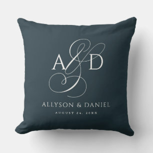 Startskript för marin Elegant Monogram Bröllop Kudde