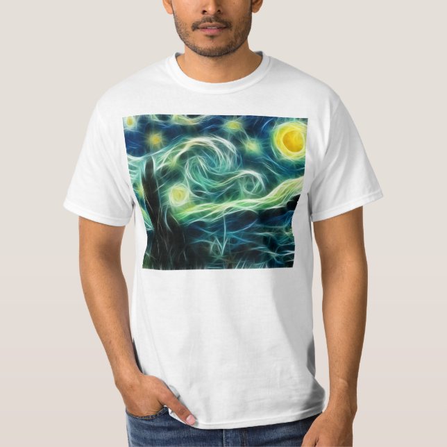Starttåg nattåg Van Gogh Fractal Art Tee Shirt (Framsida)