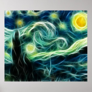 Starttåg nattåg Van Gogh Fractal konst Poster